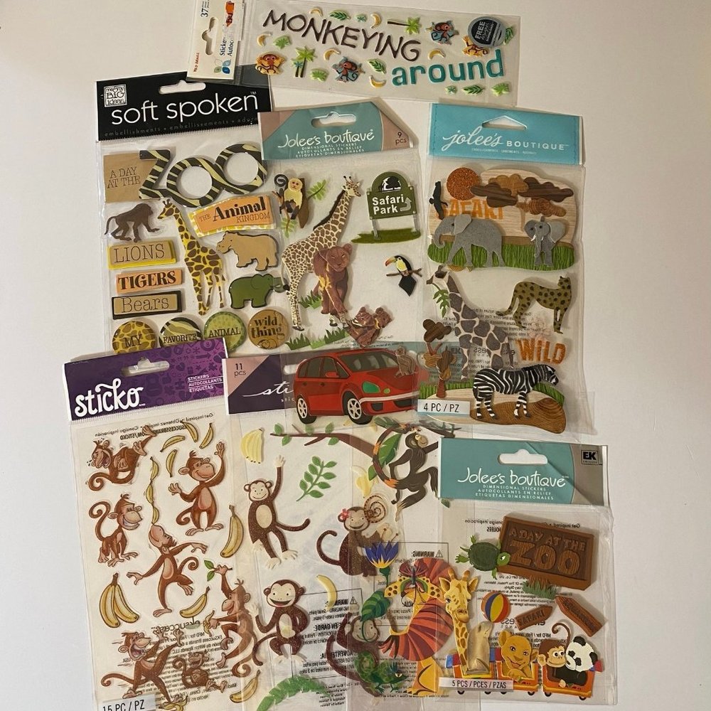 Jolee’s Boutique Sticko Soft Spoken Animals Zoo Safari Scrapbook Stickers Lot